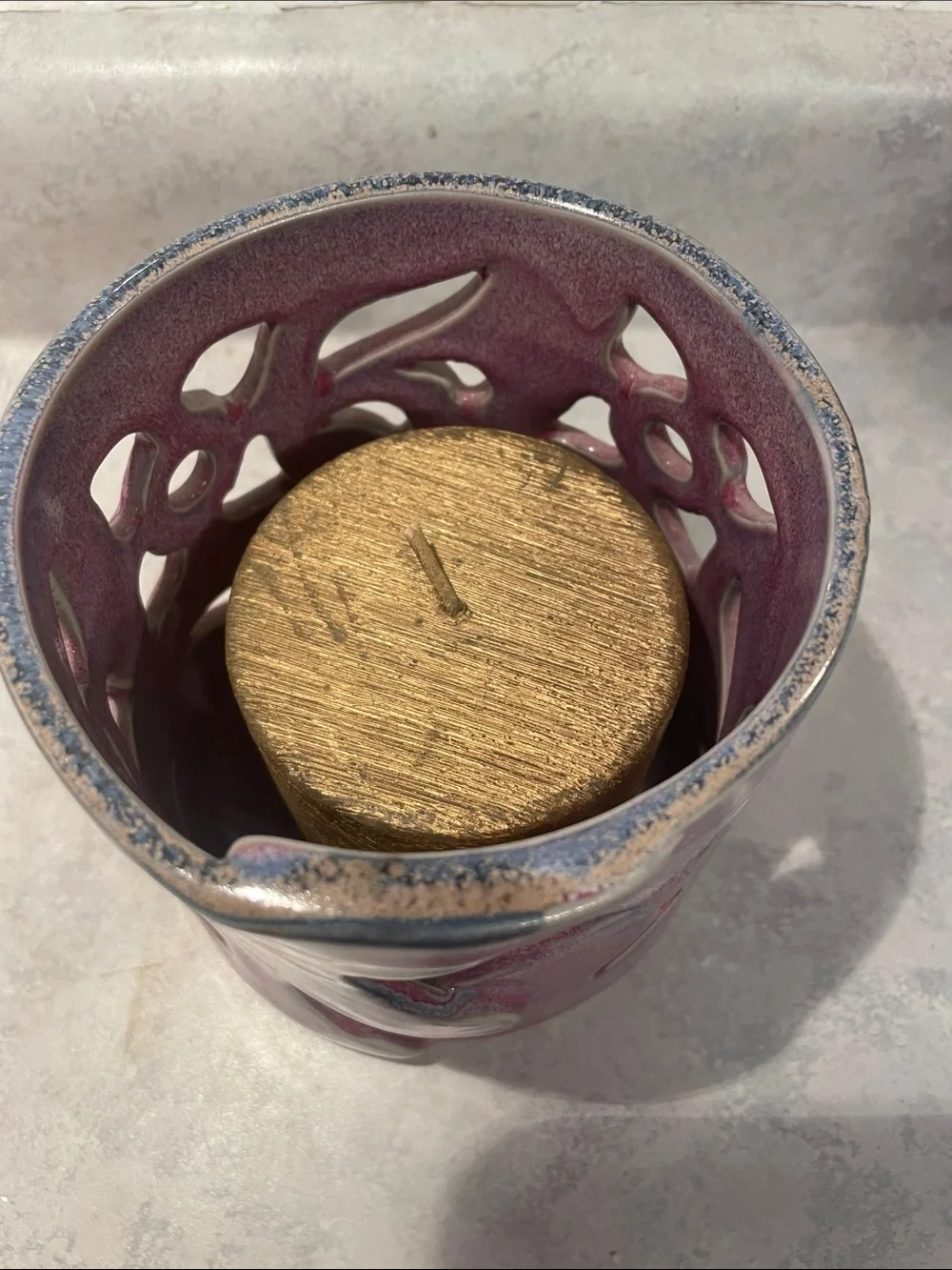 Bay Pottery Handcrafted Purple Luminary with Cutout Design